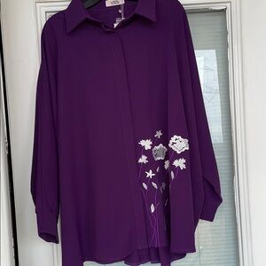 Vikki Vi Purple Boxy Embellished Button Down Shirt